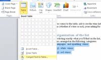 Instructions for converting table format in Word 2010 into text