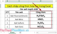 Instructions on how to enter chemical formulas in Excel