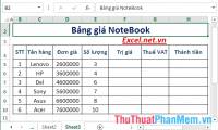 Practical exercises on Notebook price list in Excel