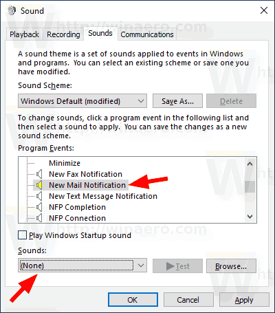 Change new notification sound sounds in Windows 10 Picture 5