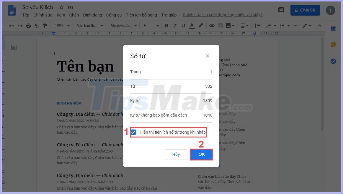 How to always show the number of words while typing in Google Docs