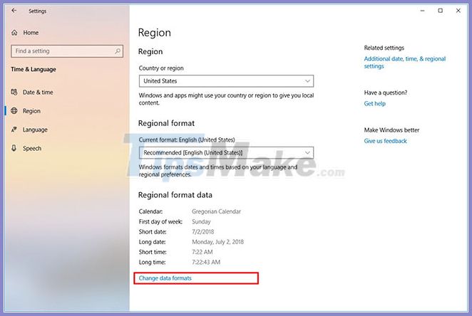 how to change regional format data in windows 10