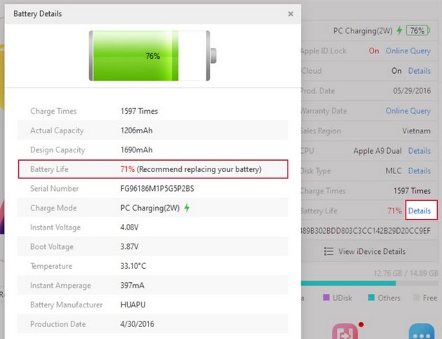 How to Check iPhone battery, check iPhone battery bottle, battery charge number of old iPhone Picture 6