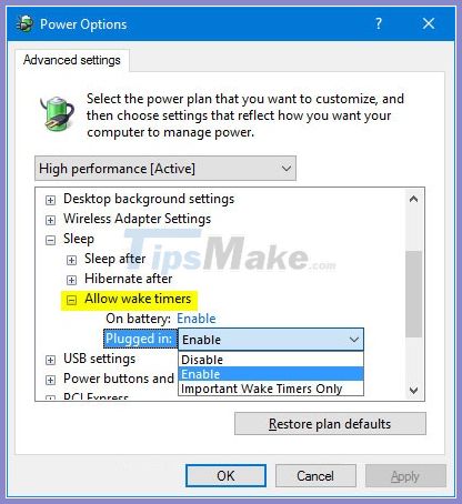 How to enable / disable the Allow Wake Timers option in Windows 10 Picture 1