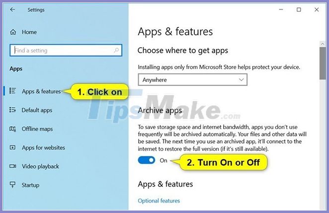 Picture 1 of How to enable / disable the Archive Apps feature in Windows 10