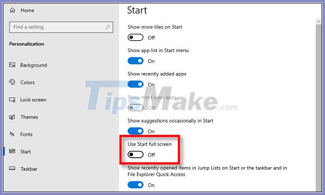 How to enable / disable the Start menu full screen in Windows 10