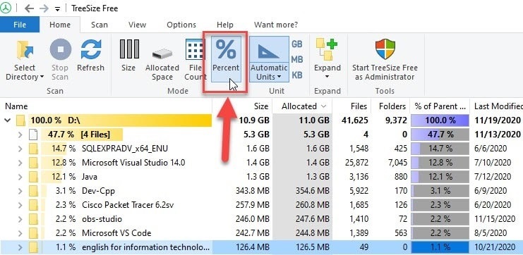 How to find files / folders taking up a large capacity on Windows Picture 13