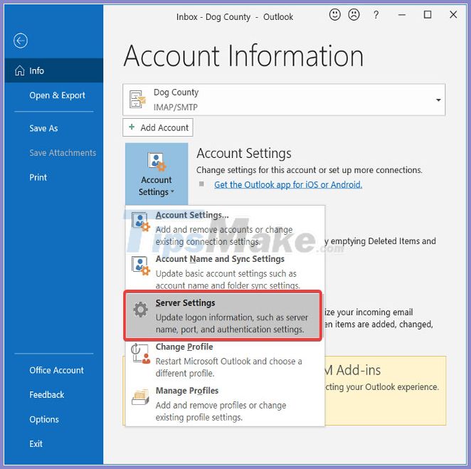 windows 10 outlook account settings