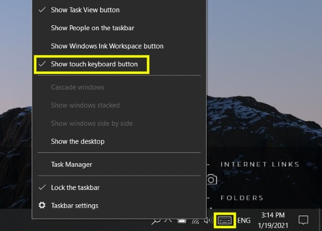 How To Hide Show Virtual Keyboard Button In Taskbar On Windows 10