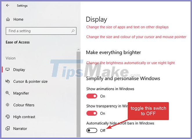 How to show scrollbar in apps in Windows 10 - TipsMake.com