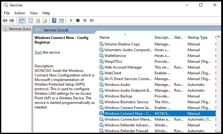 windows connect now service