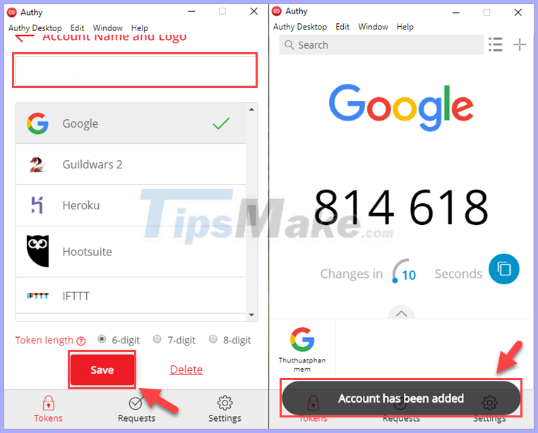 Instructions for installing and using Authy Picture 12
