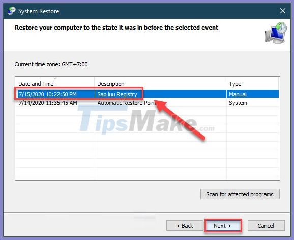 Instructions to backup and restore Registry on Windows 10 by Restore Point Picture 11