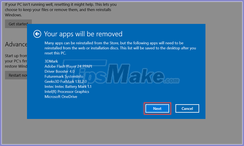 Instructions to restore Windows 10 to the newly installed state Picture 5