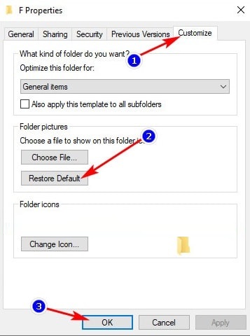 Manually set up pictures representing Folder on Windows 10 Picture 11