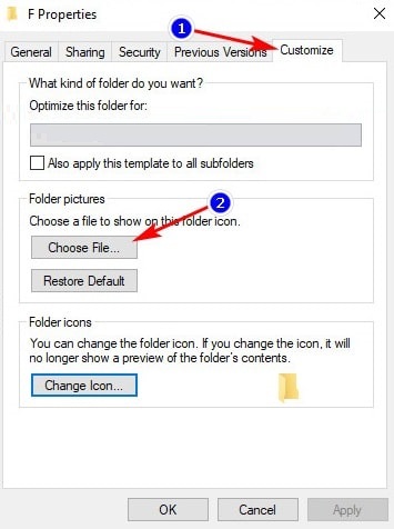 Manually set up pictures representing Folder on Windows 10 Picture 5