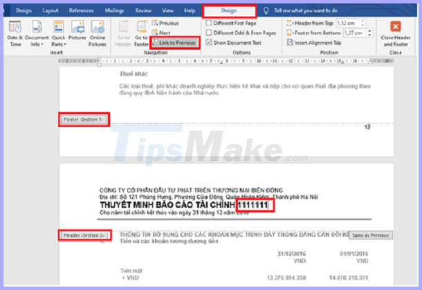 Section interrupt to create different Header and Footer in Word Picture 3