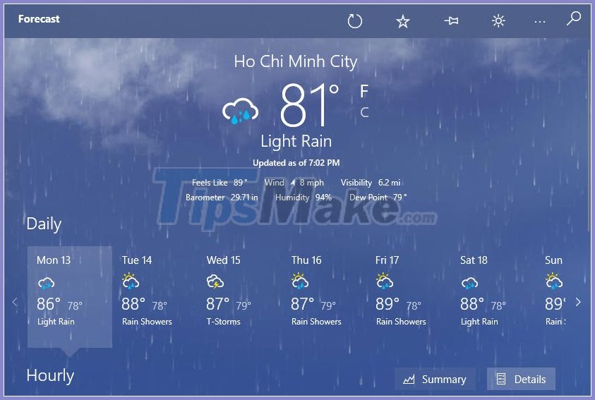 View weather forecast on Windows 10 computer - TipsMake.com