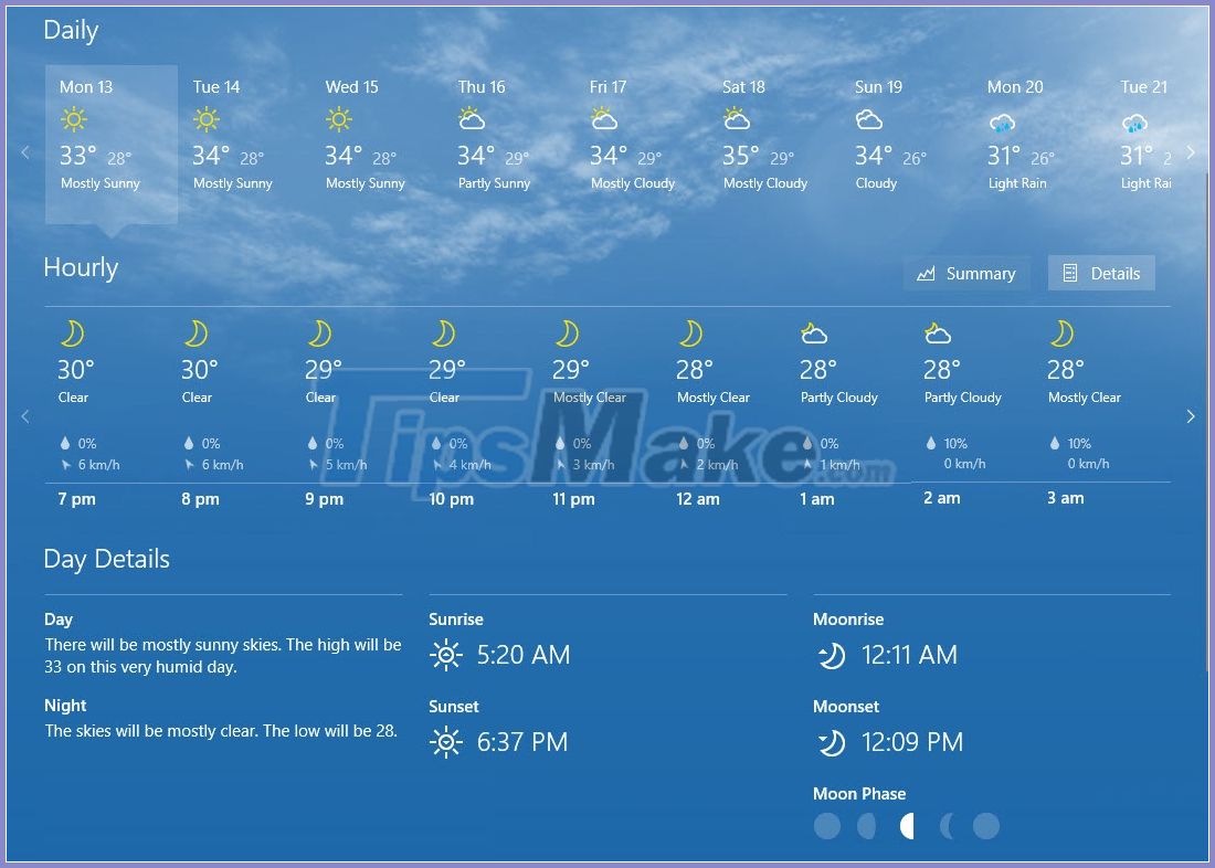 View weather forecast on Windows 10 computer - TipsMake.com