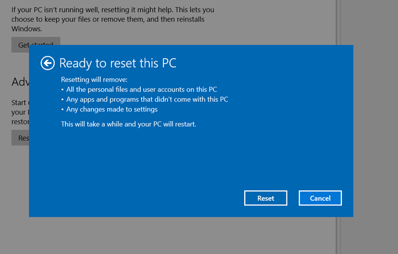 Instructions to restore Windows 10 to the newly installed state