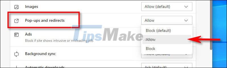 How to allow Pop-Up window to be displayed in Microsoft Edge Picture 9