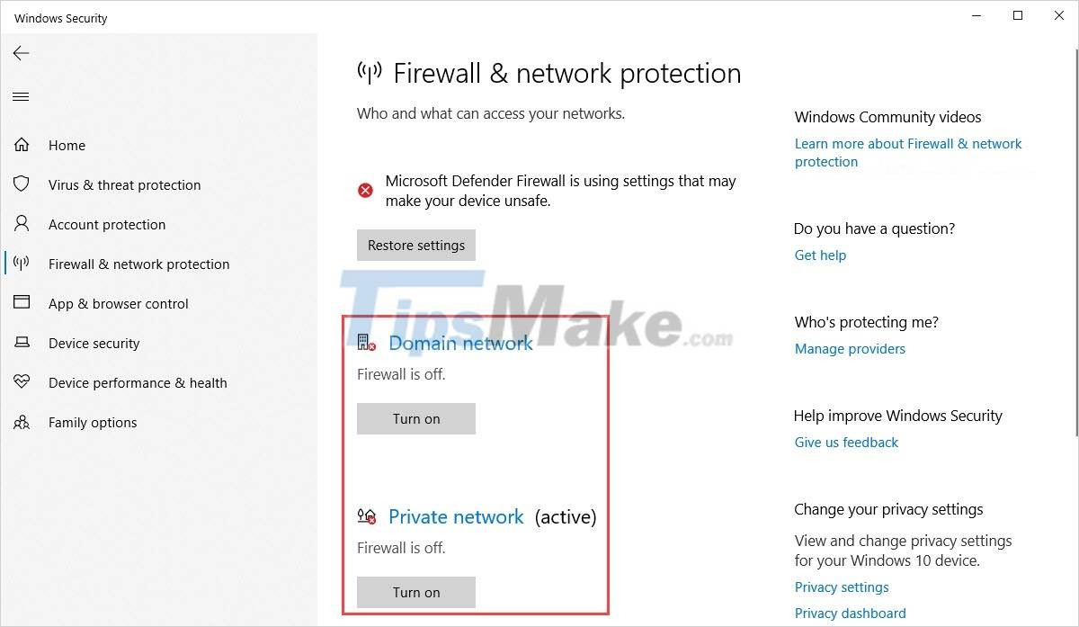 Steps to check whether the Firewall on the computer is on or off Picture 11