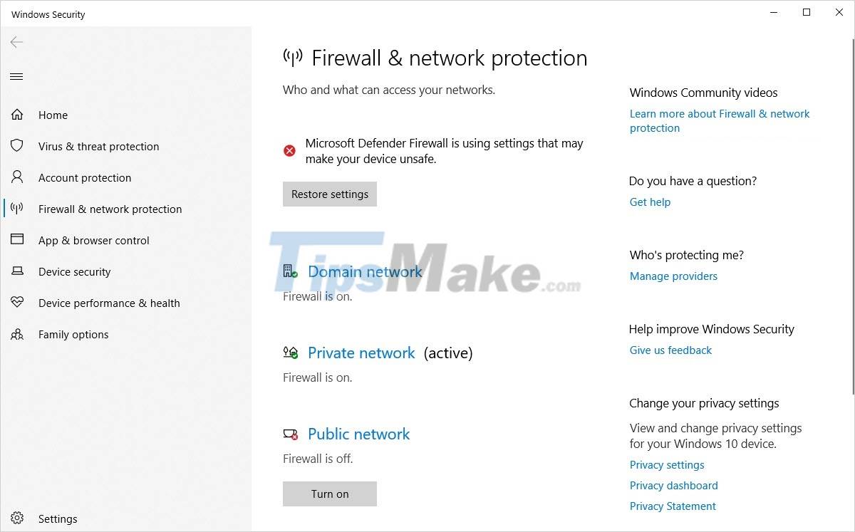 Steps to check whether the Firewall on the computer is on or off Picture 12