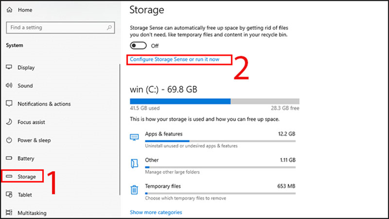 Steps to clean up a full C drive after updating Windows 10 without using software Picture 2