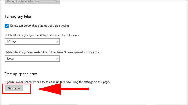 Steps to clean up a full C drive after updating Windows 10 without using software Picture 3