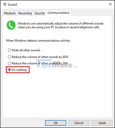 Steps to fix Windows 10 automatically reducing sound when making calls Picture 7