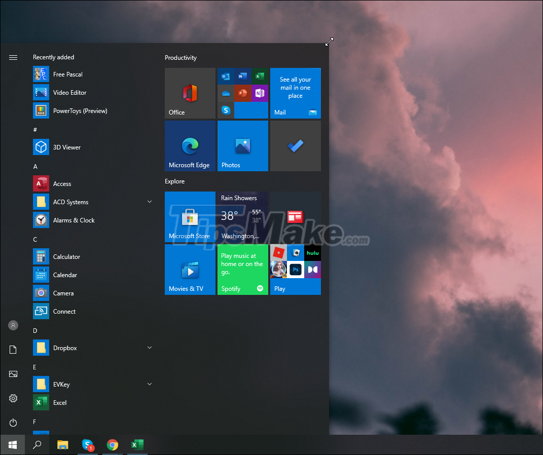 Steps to resize Start Menu on Windows 10 - TipsMake.com