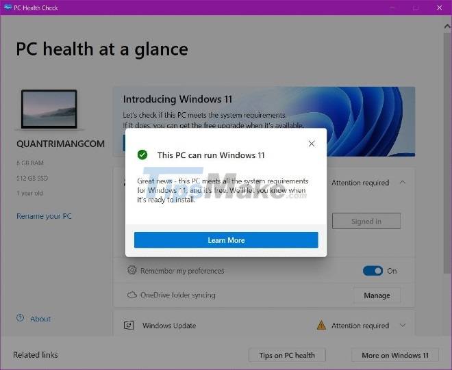 Picture 5 of Steps to use Windows PC Health Check, check whether the computer can install Windows 11 or not