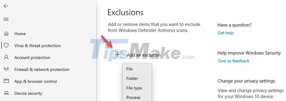Add File/Folder to the exclusion list in Windows Security Picture 4