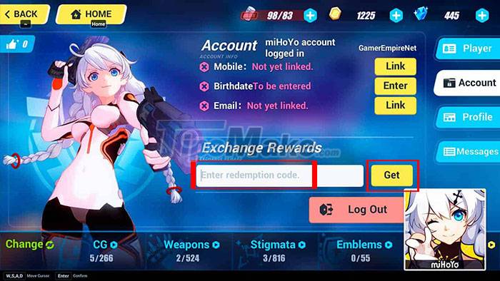 Instructions for entering codes and the latest Honkai Impact codes Picture 2