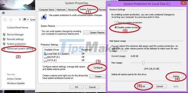 7.2. Instructions to turn off System Restore on Windows 7/8/8.1/10 — Speed ​​up Your Computer - 12 Steps to Have a Computer T