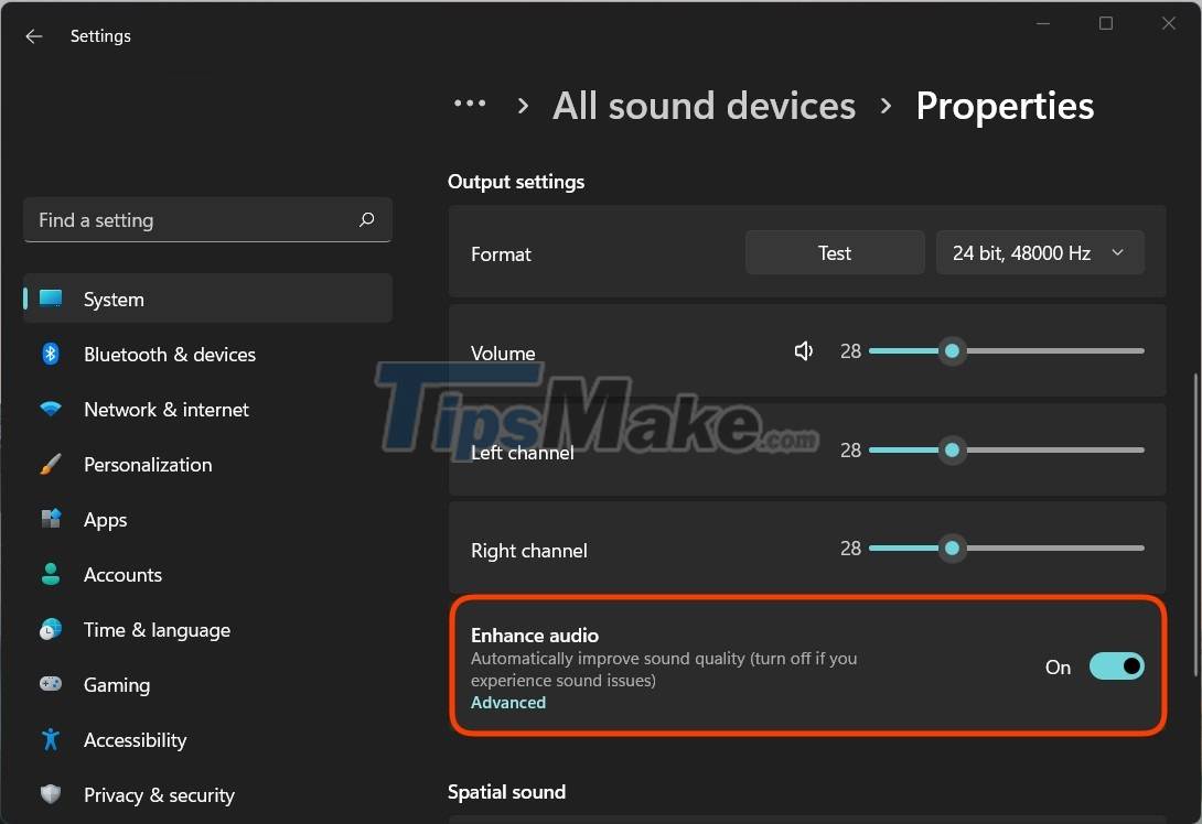 Steps to enable Enhance Audio to improve sound quality on Windows 11 ...