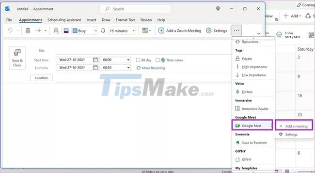 Steps to schedule Google Meet on Microsoft Outlook Picture 5