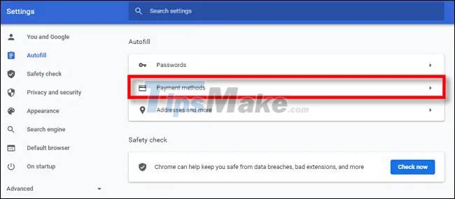 Steps to view saved credit cards in Google Chrome Picture 1