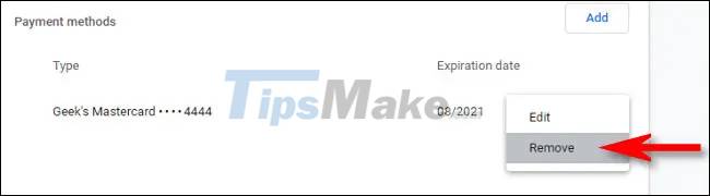 Steps to view saved credit cards in Google Chrome Picture 4