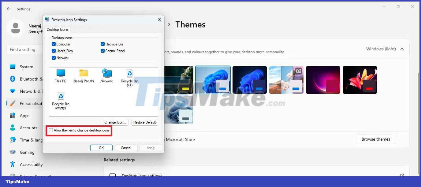 How to keep the default desktop icons and mouse pointer when changing the Windows 11 theme Picture 3