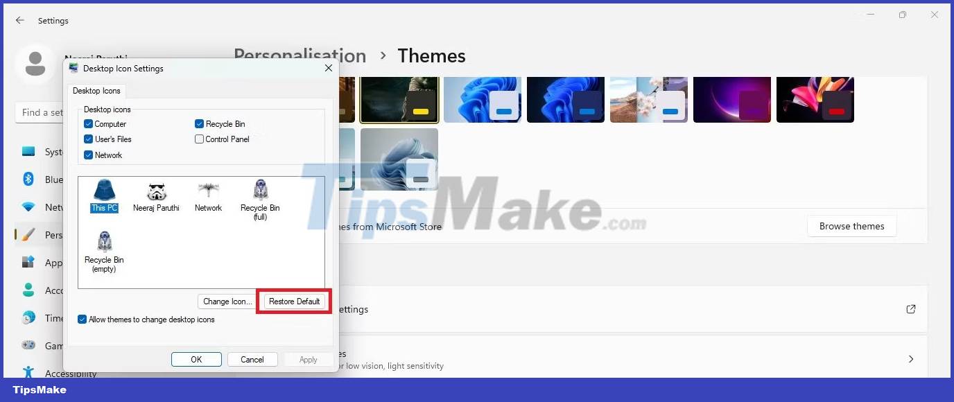 How to keep the default desktop icons and mouse pointer when changing the Windows 11 theme Picture 5