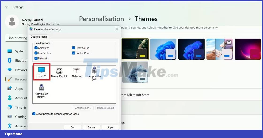 How to keep the default desktop icons and mouse pointer when changing the Windows 11 theme Picture 6