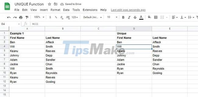 How to use the UNIQUE function in Google Sheets Picture 2