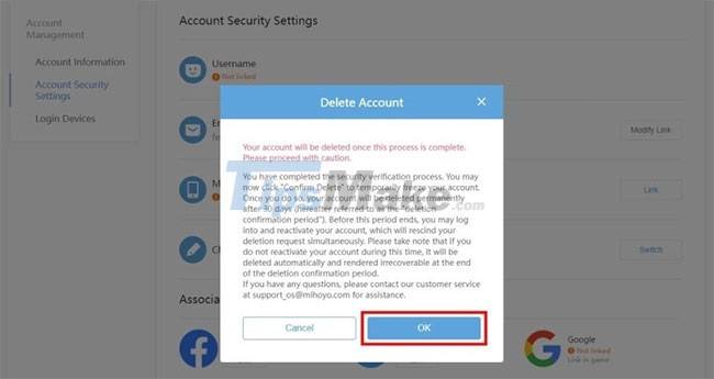 Instructions on how to delete Genshin Impact account Picture 5