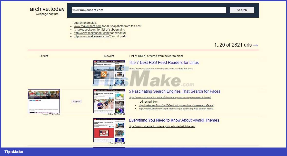 8 tools to see the old version of any website - TipsMake.com