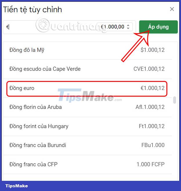 Insert the Symbol (€) Google Sheets in Currency Format - Insert Euro Google Sheets Symbol