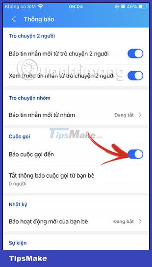 How to turn off call notifications on Zalo - TipsMake.com