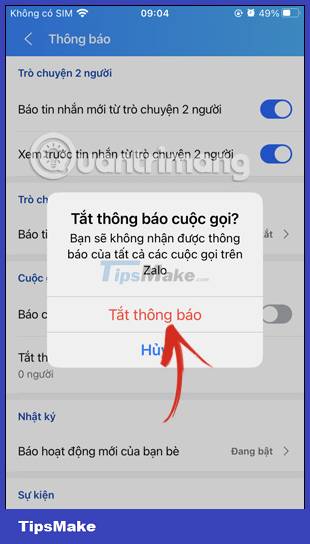 How to turn off call notifications on Zalo Picture 5