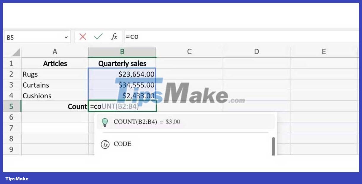 How to use formula suggestions in Excel on the web Picture 3