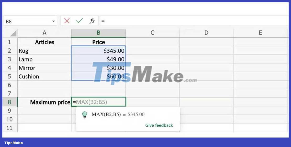 How to use formula suggestions in Excel on the web Picture 5
